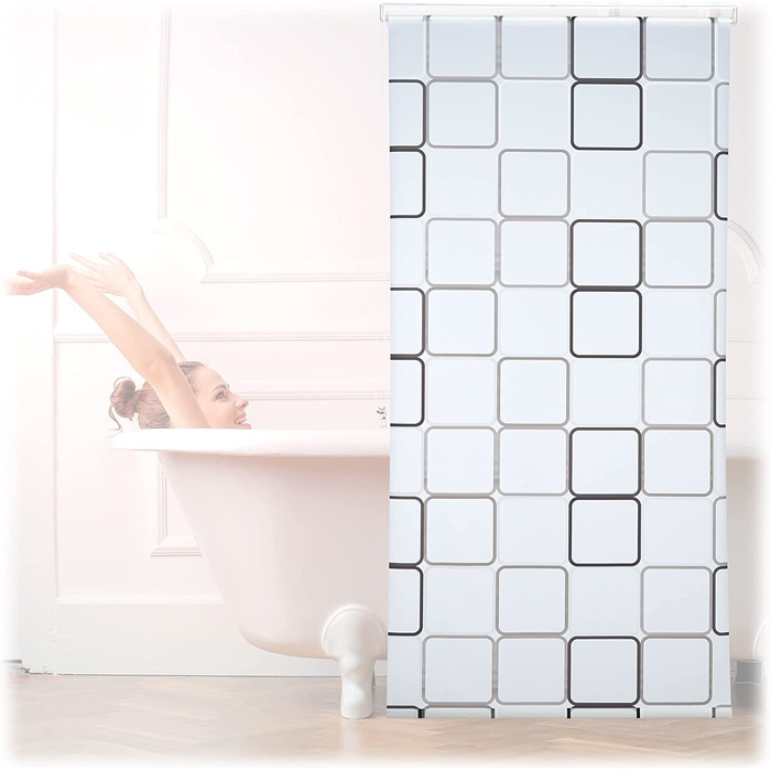 Relaxdays Duschrollo Square, wasserabweisend, Retro Badrollo Wanne u. Dusche, Deckenmontage, 100x240cm, semitransparent
