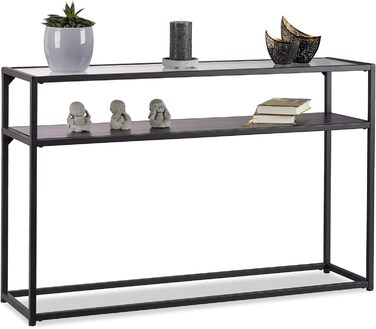 Relaxdays Konsolentisch, Glasplatte, Metallgestell, Ablage, 4 Beine, 70,5x110x30 cm, schwarz