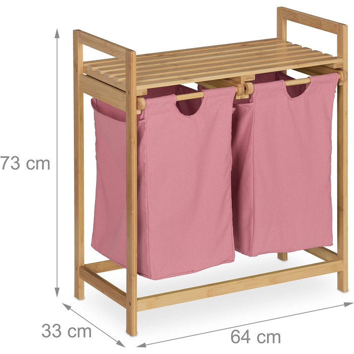 Relaxdays Wäschekorb Bambus, 2 Fächer, ausziehbar, 60L, Natur