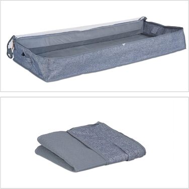 Relaxdays Unterbettkommode, 3er Set, Stoff, HxBxT: 14x100x45 cm, mit Sichtfenster, Unterbettbox flach, grau/transparent