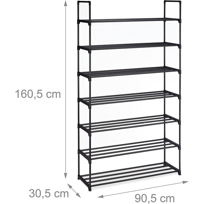 Relaxdays Schuhregal Stecksystem,  für 12 Paar Schuhe, HBT: 67 x 90,5 x 30,5 cm, Schuhständer Metall, schwarz 10036199_348 (7 Ebenen)