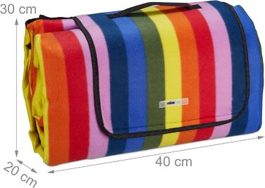 Relaxdays XXL Picknickdecke, 300x200cm, isoliert, wasserdicht, Fleece Stranddecke, gestreift, Isodecke, Tragegriff, bunt