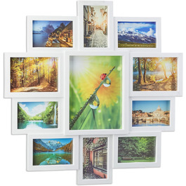 Relaxdays Bilderrahmen Collage, Bildergalerie für 11 Fotos, Fotorahmen zum Aufhängen, für mehrere Fotos, weiß, 10 x 15 cm Weiß 1