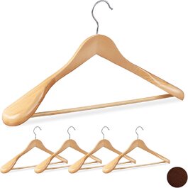 Relaxdays, natur Anzug Kleiderbügel, 5er Set, breite Schulter, 360° drehbarer Haken, mit Hosenstange, Holzkleiderbügel, Holz,