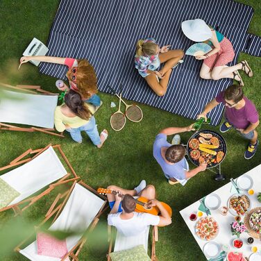 Relaxdays XXL Picknickdecke, 200x300 cm, isoliert, wasserdicht, gestreifte Fleece Stranddecke, weich, Tragegriff, bunt