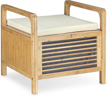 Relaxdays Sitzhocker mit Stauraum, Bambus, 46x50,5x50 cm, natur
