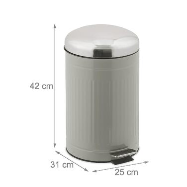Relaxdays Treteimer, 12 l, Absenkautomatik, herausnehmbarer Inneneimer, Badabfalleimer, Metall, Grau und Silber