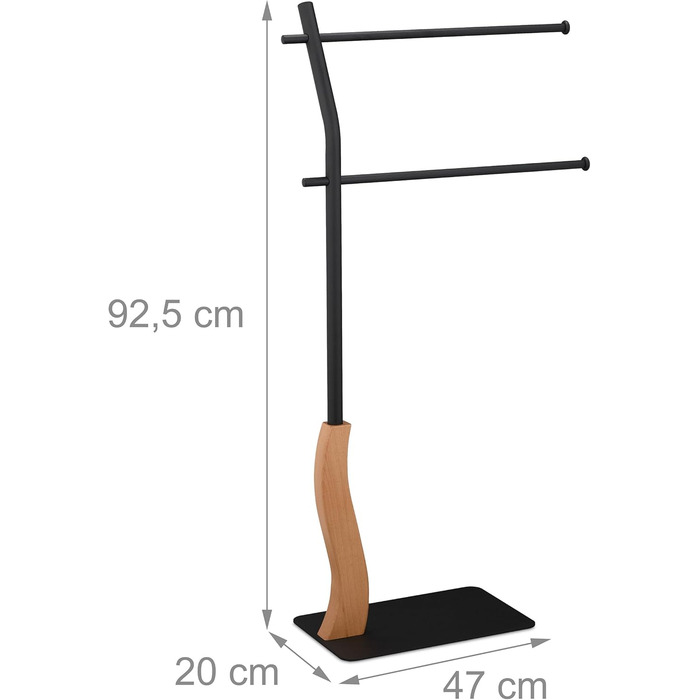 Relaxdays Handtuchhalter stehend, 2 Stangen, für Hand- & Badetücher, Stahl/MDF, schwarz/braun, 1 Stk.