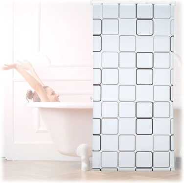 Relaxdays Duschrollo Square, wasserabweisend, Retro Badrollo Wanne u. Dusche, Deckenmontage, 100x240cm, semitransparent