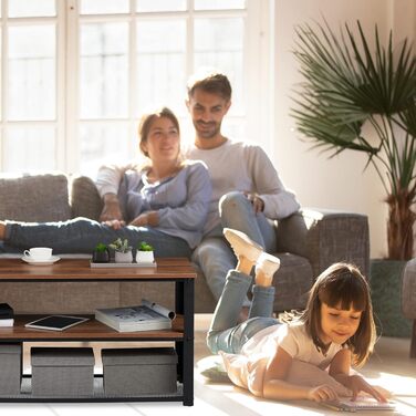 Relaxdays TV Bank, 3 Ablagen, Metall, Holzmaserung, für Wohnzimmer, Industrial, Couchtisch, HxBxT: 51x100x40 cm, braun