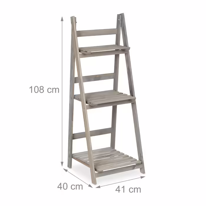 Relaxdays Blumentreppe Holz grau