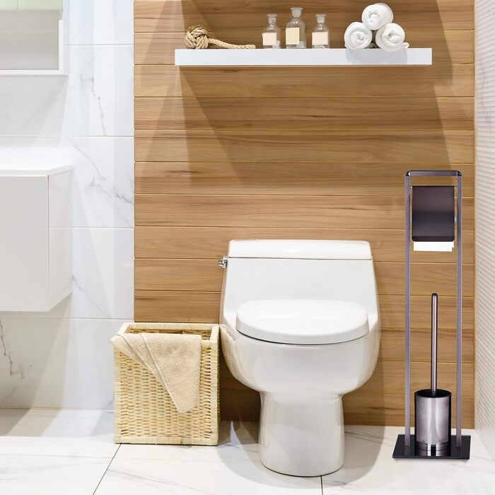 Relaxdays, HxBxT 72 x 19 x 19 cm, Bronze-schwarz WC Garnitur mit Toilettenpapierhalter, Toilettenbürste u. Bürstenhalter, Kunststoff HxBxT 72 x 19 x 19 cm Bronze-schwarz