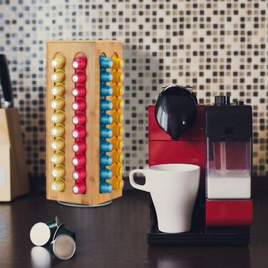 Relaxdays Kapselhalter für Dolce Gusto Kaffeekapseln, drehbar, Kaffee Kapselspender, Bambus, HBT: 40,5x14x14 cm, natur (Für Nespresso Kapseln)