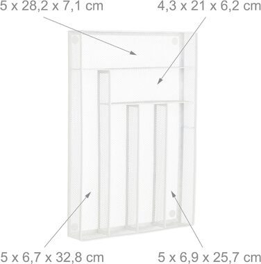 Relaxdays Besteckkasten Metall, Schubladenorganizer, 6 Fächer, HBT 5,5 x 29 x 41 cm, weiß