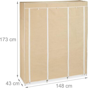 Relaxdays Stoffkleiderschrank, 9 Fächer, 2 Kleiderstangen, HBT: 173 x 148 x 43 cm, Camping, Keller, Faltschrank,  Stoff (Beige)