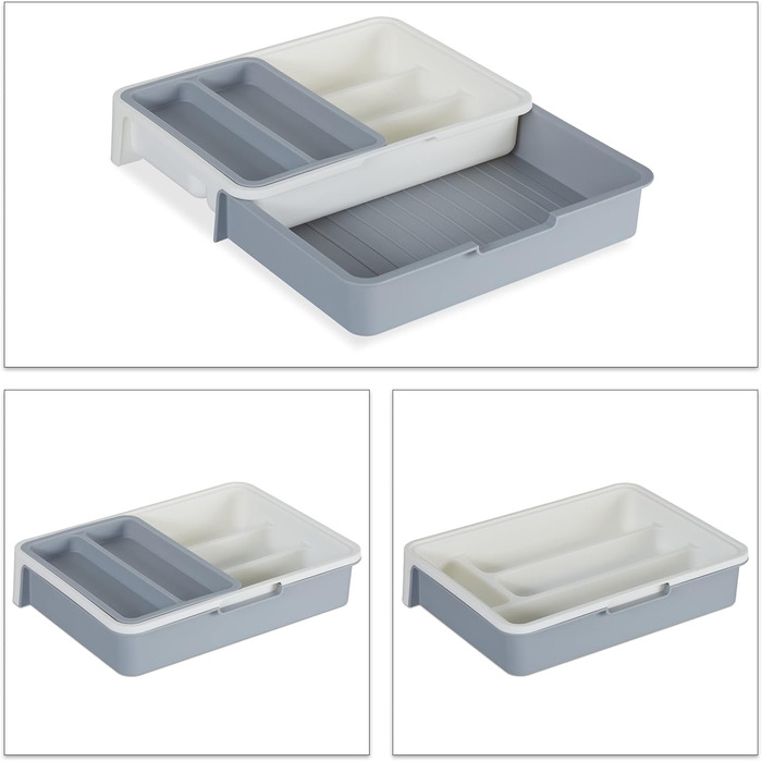 Relaxdays Besteckkasten, 7 Fächer, Kunststoff, HBT 6x23,5x31,5 cm