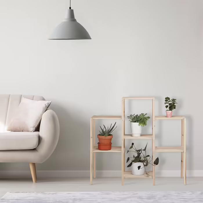 Relaxdays Pflanzenregal Holz, stabil, rustikal, rostfrei, 86x95x29 cm, natur