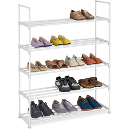 Relaxdays Schuhregal,  Stecksystem, 16 Paar Schuhe, Flur, erweiterbar, Metall & Kunststoff, Schuhablage, weiß, 10036200_349 (5 Ebenen)
