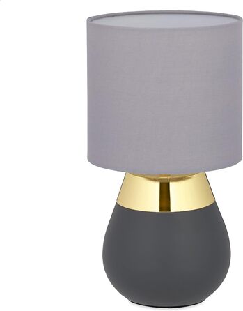 Relaxdays Nachttischlampe Touch dimmbar, moderne Touch Lampe, 3 Stufen, E14, Tischlampe, HxD: 32,5 x 18 cm, grau- (Gold)