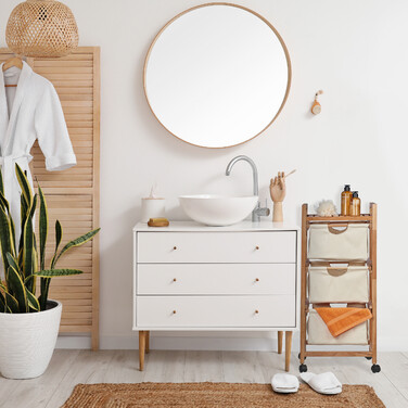 Relaxdays Badregal mit 3 Wäschekörben beige