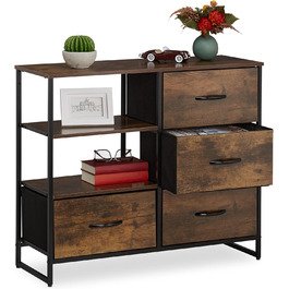 Relaxdays Kommode Industrial, 4 Schubladen, HBT: 71,5x84x32,5 cm, Stoff/Metall/Holzoptik, braun/schwarz