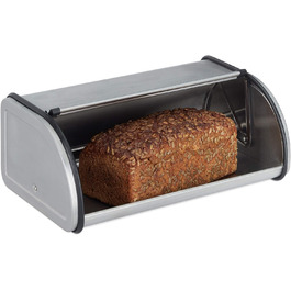 Relaxdays 10023832, Silber Brotkasten Edelstahl, Kleine Brotbox, 20,5 x 33,5 x 13,5 cm