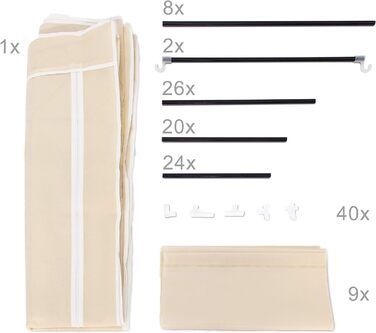 Relaxdays 1 x Faltschrank Valentin XXL, Stoffschrank, 2 Kleiderstangen, 9 Ablagen, Kleiderschrank, HBT 173 x 148 x 42,5 cm, beige 1 Beige 1 Stück