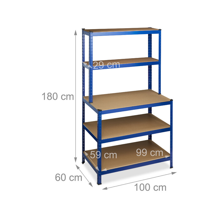 Relaxdays Schwerlastregal mit Werkbank blau