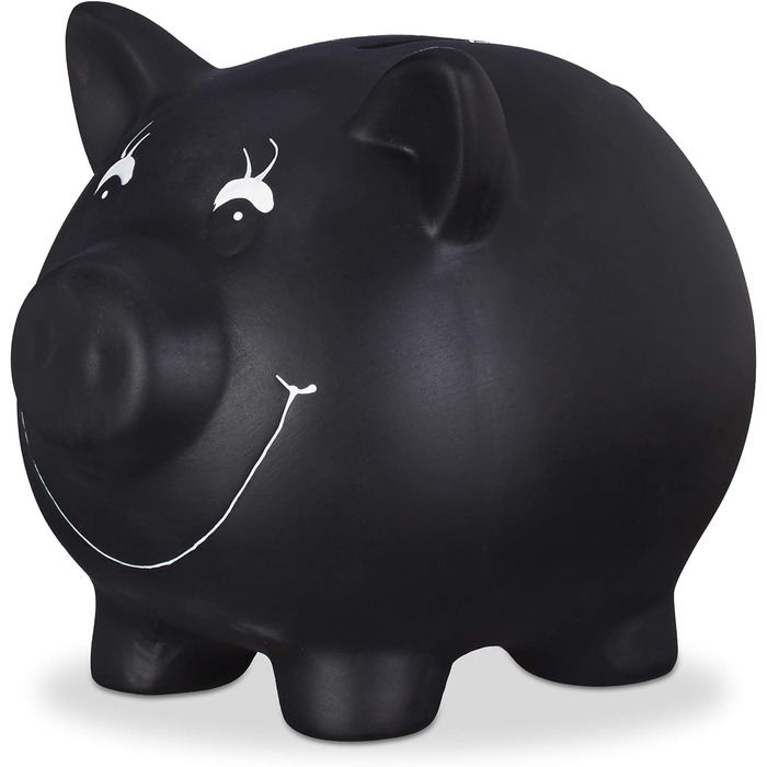 Relaxdays Sparschwein, Keramik, Kreide, Hochzeit, Geburtstag, Taufe, Spardose, 14x17x13cm, schwarz