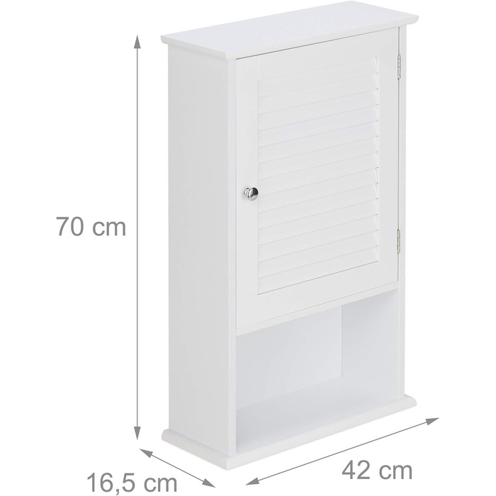 Relaxdays Badschrank, 3 Fächer, Lamellentür, 70x42x16,5 cm, platzsparend, weiß
