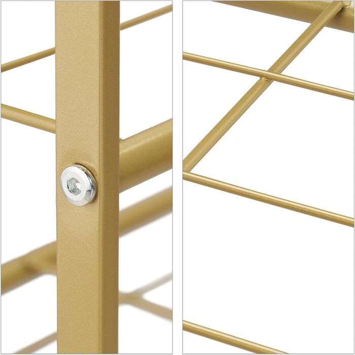 Relaxdays Metall Schuhregal, 3 Ebenen, erweiterbar, Flur Schuhgestell HBT 50 x 70 x 26 cm, 9 Paar Schuhe, offen, gold