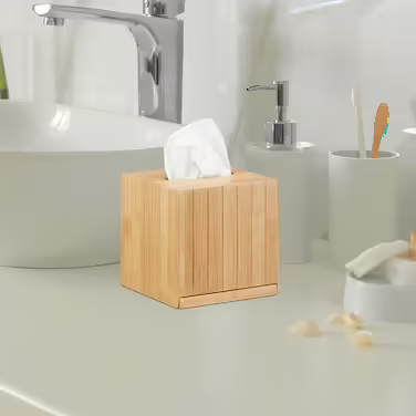 Relaxdays Kosmetiktücherbox Bambus, HBT: 8,5 x 27,5 x 15,5 cm, Tuchspender für Taschentücher u. Kosmetiktücher, Natur (Bundle mit Kosmetiktücherbox 14x14x14cm)