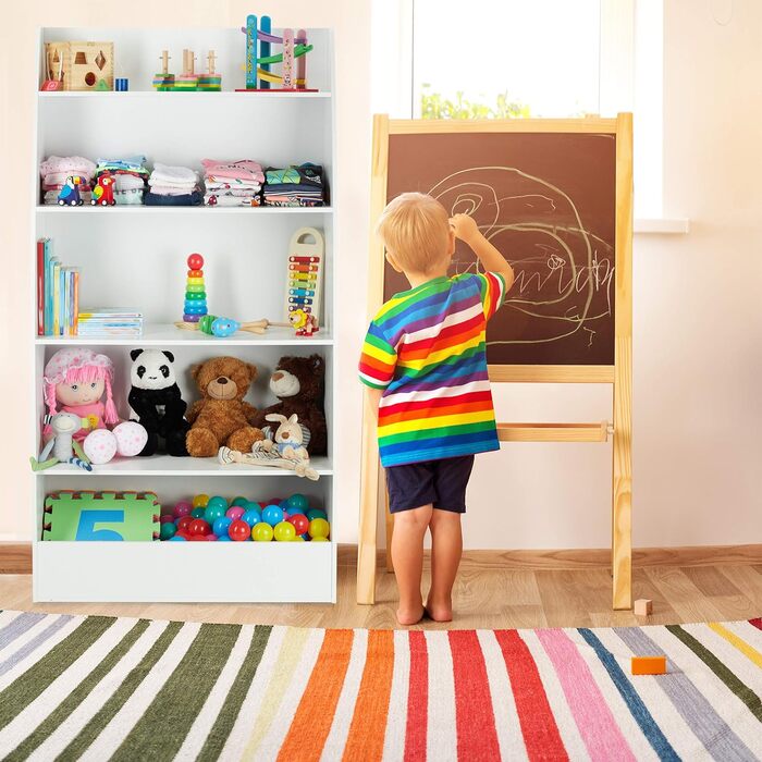 Relaxdays Bücherregal Kinder, 5 Fächern, Flur, Wohn-& Kinderzimmer, Standregal, 152 x 80 x 40 cm, weiß, 1 Stück