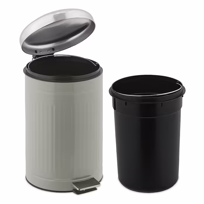 Relaxdays Treteimer, 12 l, Absenkautomatik, herausnehmbarer Inneneimer, Badabfalleimer, Metall, Grau und Silber