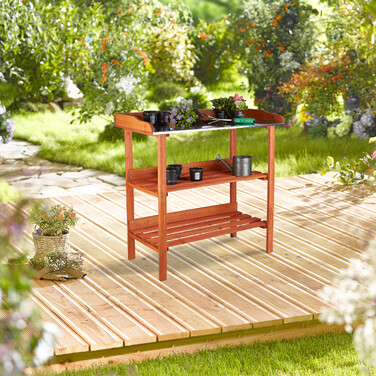 Relaxdays Pflanztisch mit Metallplatte