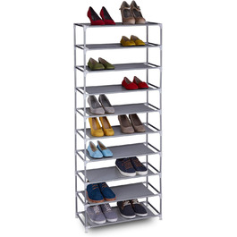 Relaxdays,  Stoff Schuhregal Stecksystem, 10 Ebenen, für 30 Paar Schuhe, Schuhständer hoch HxBxT 150 x 62 x 28 cm, 1 Stück (Grau)