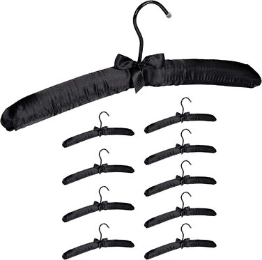 Relaxdays Kleiderbügel Satin,  weich gepolstert, 360° drehbarer Haken, dekorative Schleife, 38 cm breit, (10er Pack, Schwarz)