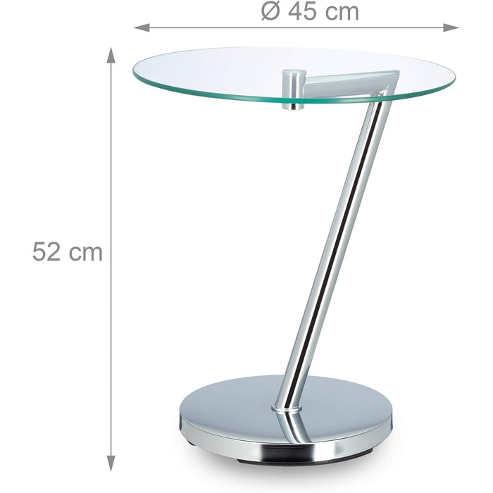 Relaxdays Glas u. Chrom, runder Beistelltisch f. Kaffee Tee, Ablage f. Garten HxBxT: 52 x 45 x 45 cm, silber Kaffeetisch Edge, Metall, 45 x 45 x 52 cm Single