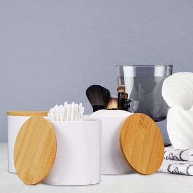 Relaxdays Acryl Organizer, 3er Set, Wattestäbchen Aufbewahrung, mit Deckel