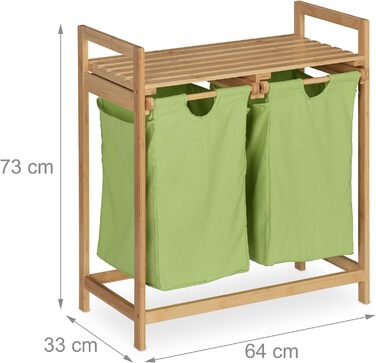 Relaxdays Bambus Wäschekorb, 2 Fächer, ausziehbar, 60L, Natur