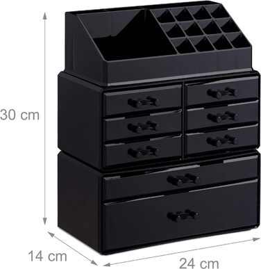Relaxdays  x Make Up Organizer mit Schubladen, stapelbarer Schmuckkasten für Make Up, Acryl Schminkaufbewahrung,     Stück (1, Schwarz, 1 Stück)