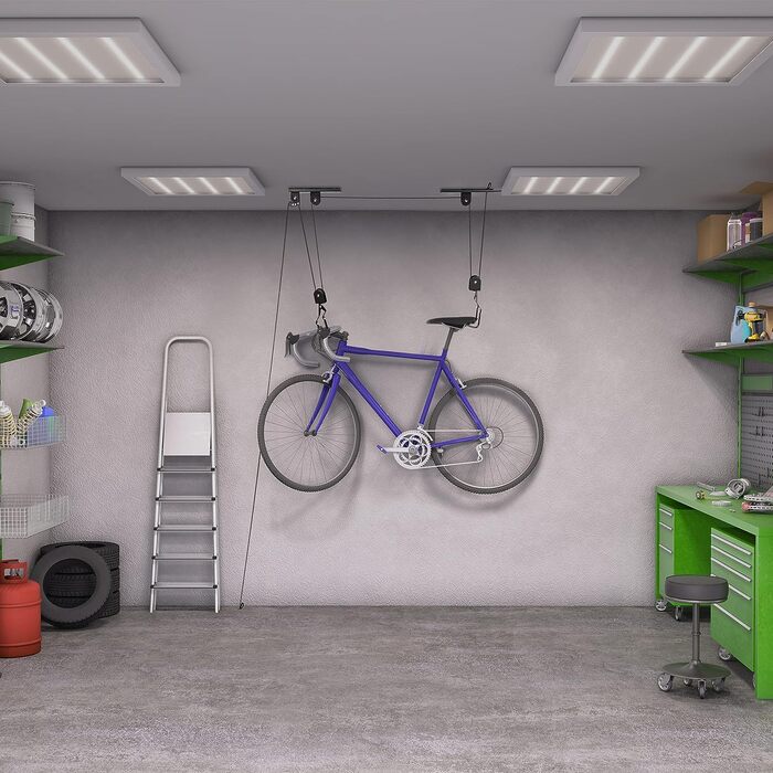 Relaxdays 2 x Fahrradlift im Set, mit Seilzug, universal Fahrradhalterung, zur Deckenmontage, für 2 Fahrräder