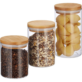Relaxdays Glasdosen, 3er Set, 500-1000 ml, für Lebensmittel, D 9,5 cm, natur, 18x9.5x9.5 cm