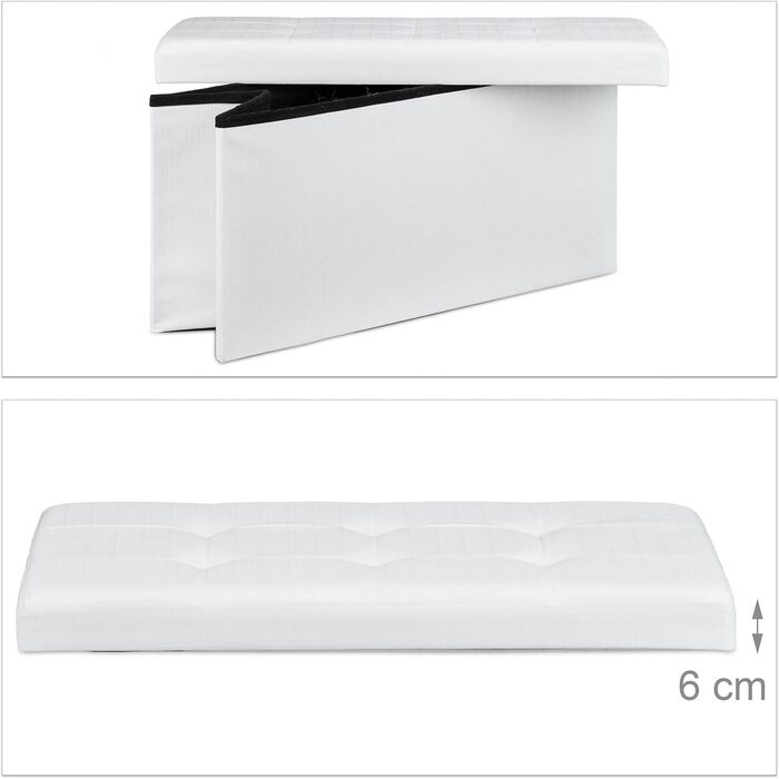 Relaxdays Faltbare Sitzbank XL mit Stauraum, Sitzcube & Fußablage, 38x76x38 cm, weiß