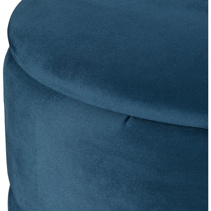 Relaxdays Samthocker mit Stauraum, runder gepolsterter Sitz, 40x40 cm, blau/Gold