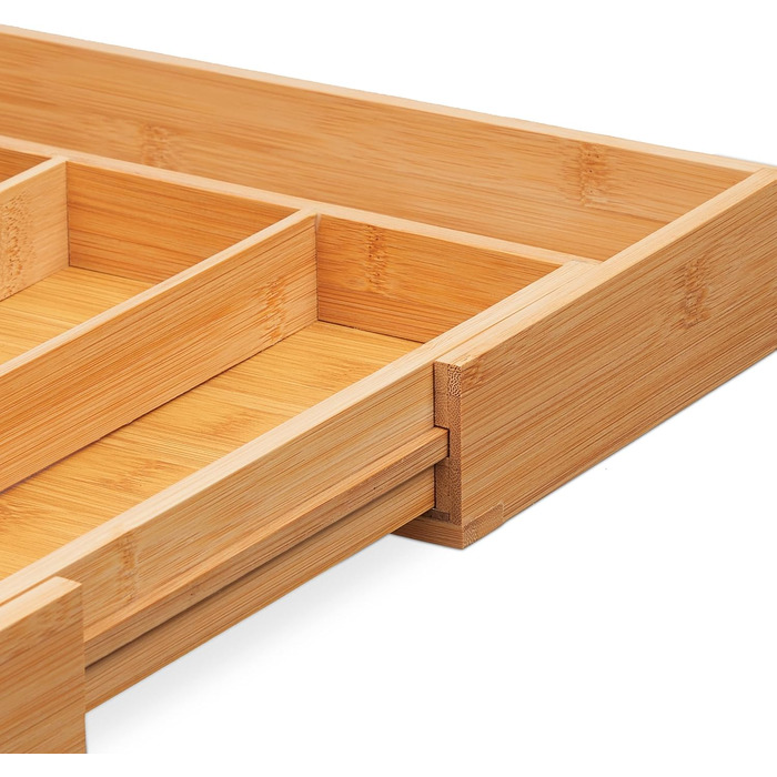 Relaxdays Besteckkasten, ausziehbar, 7-9 Fächer, Bambus, Natur, 1 Stück