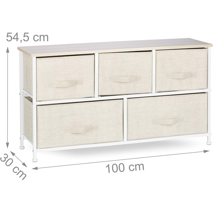 Relaxdays Regalsystem, 5 Stoff-Schubladen, Metall & Holz, 77,5x83x29 cm, beige, Design E