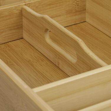Relaxdays Bambus Besteckkasten, 4 Fächer, robuster Organizer, HxBxT: ca. 7x37x23 cm, Tragegriff (max. 50 Zeichen)