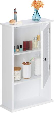 Relaxdays Badschrank, 3 Fächer, Lamellentür, 70x42x16,5 cm, platzsparend, weiß