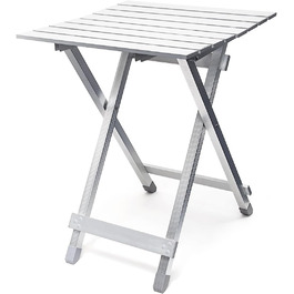 Relaxdays Klapptisch, wetterfest, Beistelltisch HBT: 61 x 49,5 x 47,5 cm für den Garten, robustes Aluminium, silber